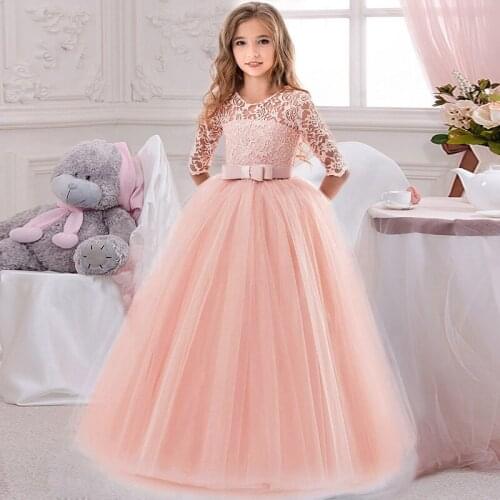 2020 Girls Dress Elegant White Bridesmaid Kids Clothes For Girls Children Long Princess Dress Party Wedding Dress 14 10 12 Years