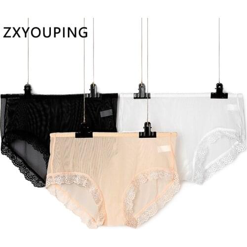 3Pcs/lot Ultra-thin Sexy Lace Panties Full Transparent Underwear Women Briefs Seamless Mesh Breathable lingerie L-3XL Plus Size