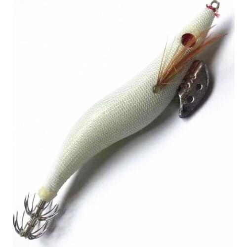 5PCS 13.5cm/21g Luminous Squid Jig Fishing Wood Shrimp Lure Squid Cuttlefish Jigs Lures Wood Shrimp with 3.5# Hook