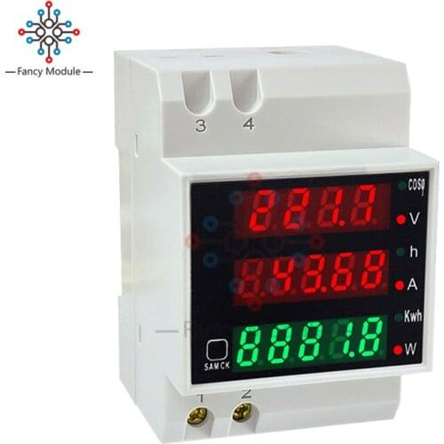 AC80-300V 0-100A D52-2047 DIN-Rail Multi-Function LED Digital Meter Active Power Factor Electric Energy Ammeter Voltmeter