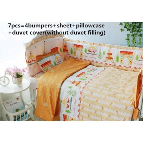 Promotion! 6/7PCS Baby Crib Cot Bedding Set jungle Quilt Cover Bumper Sheet , 120*60/120*70cm