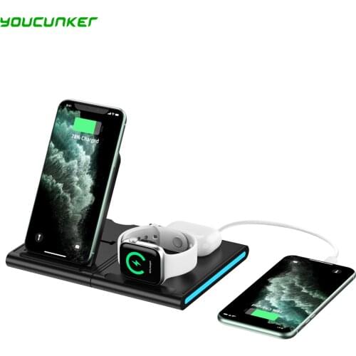 4 in 1 Wireless Charger 15W Qi Fast Charging Stand Dock for iPhone 12 11 X XS XR XS Max 8 8P Apple Watch 6 5 4 3 2 Airpods Pro