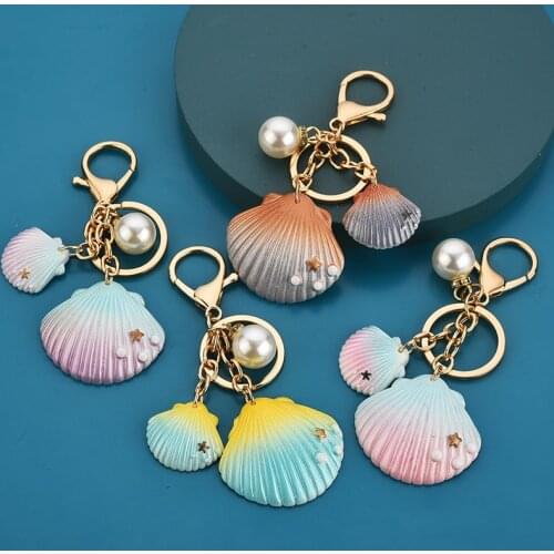 Bohemian Ocean Style Starfish Shell Pearl Pendant Keychain Alloy Key Ring Chain Friend Gift High Quality Crafts