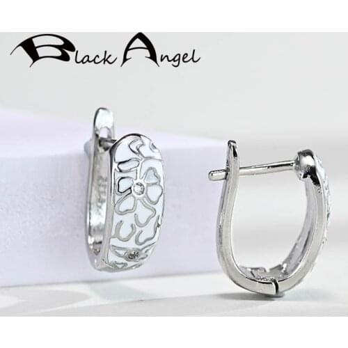 BLACK ANGEL White Enamel Flowers 925 Silver Clip Earrings 2020 New For Women Fashion Jewelry Wholesale Christmas Gift