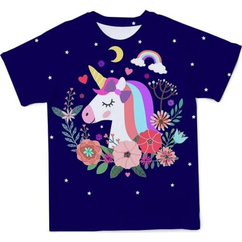 2021 New Cute Unicorn O-neck Childrens T shirt, Summer Funny Comfortable Fashion Kids Top Tees Short sleeve Tshirt