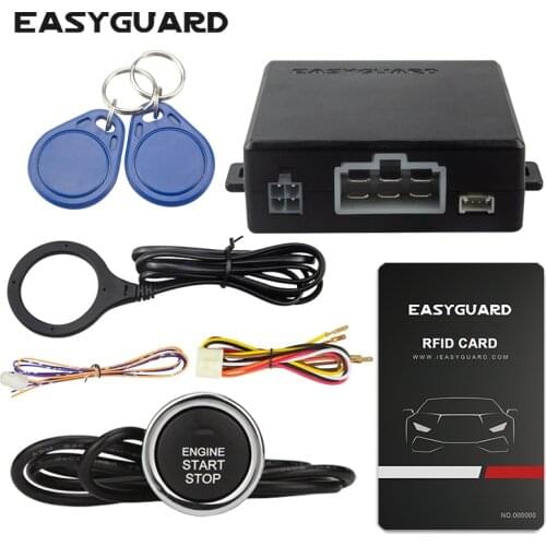 EASYGUARD Radio Frequency Identification car alarm keyless go system push start stop button emergency override ec008-p5 DC 12V