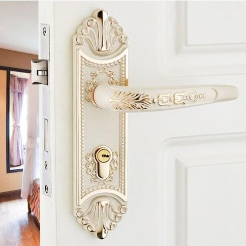 European fashion ivory white gold mechanical mute indoor handle lock yellow bronze bedroom, study solid wood door handle lock