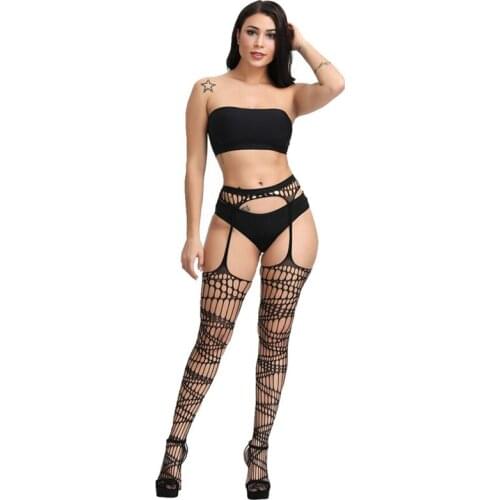 European and American Sexy Lingerie Stockings One-piece Open Gear One-piece Lace Jacquard Leggings Garter Fishnet Stockings