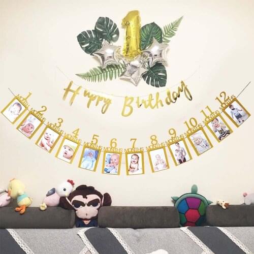 Baby First Year Birthday Photo Banner Infants 1-12 Month Photograph Booth Garland Monthly Milestone Photo Banner