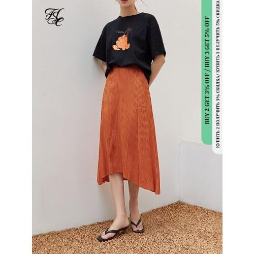FANSILANEN Office Lady All-match Irregular Orange Pleated Half Skirt 2021 Summer New Design Sense Niche Casual Women Skirt