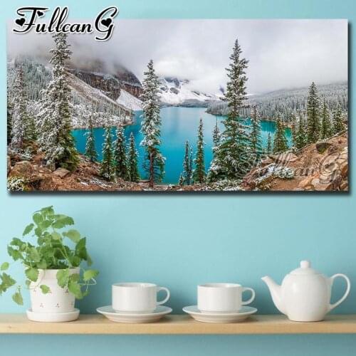 FULLCANG Snow Mountain Scenic Lake large size 5d diy diamond painting full mosaic square round embroidery sale needlework FC2362