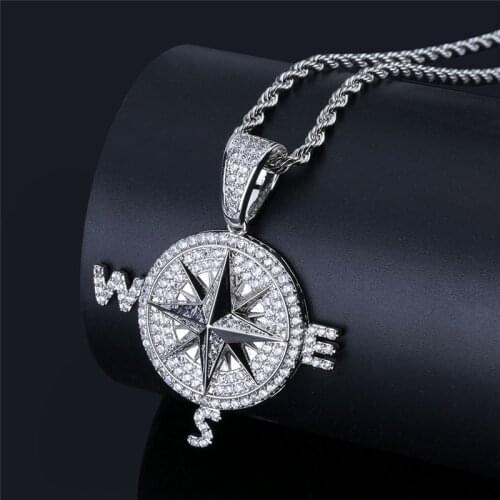 Hip Hop Jewelry Compass Shape Pendant Necklace With Gold Chain For Men New Arrival Cubic Zirconia Necklace