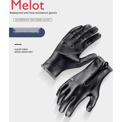 Leather Gloves Mens Winter Riding Keep Warm and Cold Protection in Winter Motorcycle Fleece-Lined Womens Trendy Electric