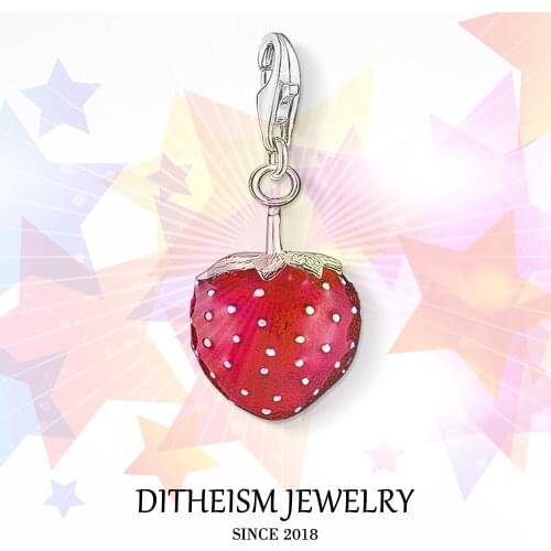 Red Strawberry Charms Pendant, 2018 Fashion Jewelry 925 Sterling Silver Gift For Women Men Boy Girls Fit Bracelet Necklace Bag