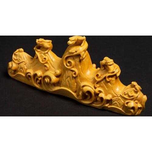 Chinese style pixiu statues animals lucky pen holder crafts study ornaments solid wood creative mountain statue