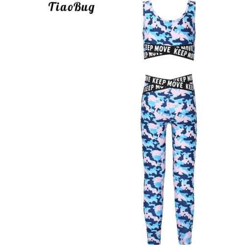 TiaoBug 2Pcs Kids Girls Summer Sportswear U Neck Shoulder Straps Sleeveless Cropped Top Pants Set For Gym Yoga Running Sport