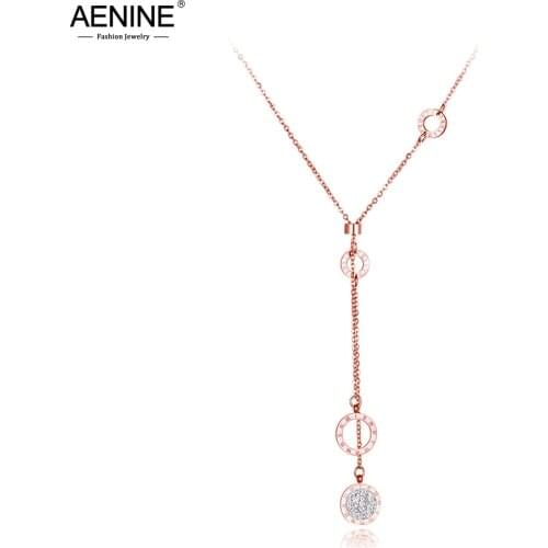 AENINE Titanium Stainless Steel Clay Crystal Roman Numeral Choker Necklaces For Women Girls Trendy Charm Pendant Jewelry AN19082