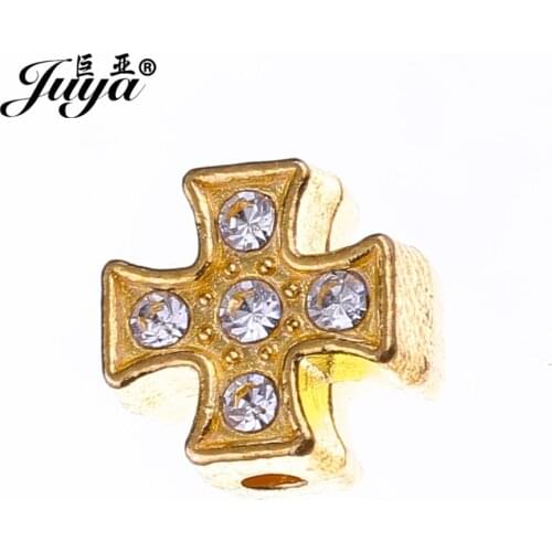 JUYA Alloy Metal Charms Beads Accessories for Making Jewelry 8mm 15pcs Wholesale Crystal Antique Silver Plated Cross Bead AQ0417