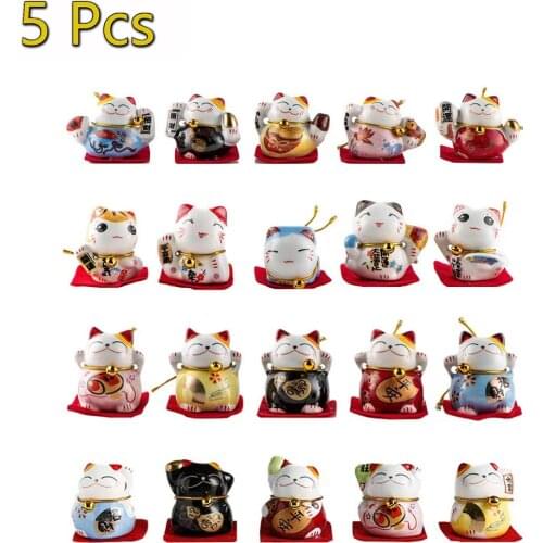 Mini Japan Style Lucky Wealth Waving Cat Gold Waving Hand Cat Home Decor Welcome Waving Cat Sculpture Statue Decor Car Ornament