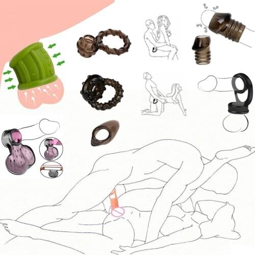 Reusable Silicone G Spot Stimulator Cock Sleeve Delay Ejaculation Chastity Lock Sperm Erection Penis Ring Dildo Sex Toys For Men