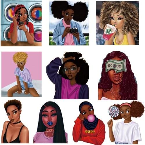 Fahion African girl Pathces For Clothing Print-on Girl T-shirt Hooides Thermal Sticker On Clothes Beauty Balck Girl Iron Patch