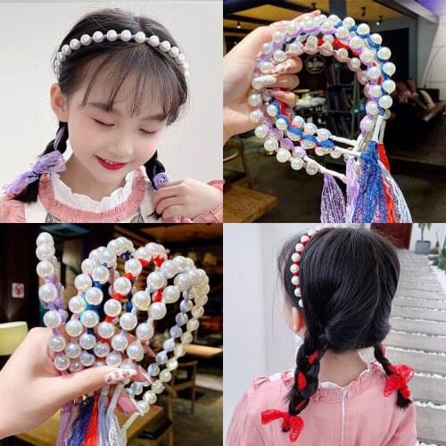 Fashion Girls Pearl Lace Ribbon Hairband Children Hair Hoop DIY Streamer Hair Bands Headbands Headwear Hair Accessories