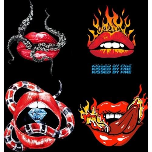 Fashionable Cthulhu Mythos Octopus Diamond Lip Heat Transfer Sticker DIY Decorative Sticker for Ironing on Womens Clothes