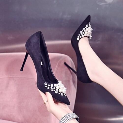 Autumn pearl silver stiletto high-heeled fashion pointed bridal wedding shoes shallow mouth banquet dress all-match womens shoe