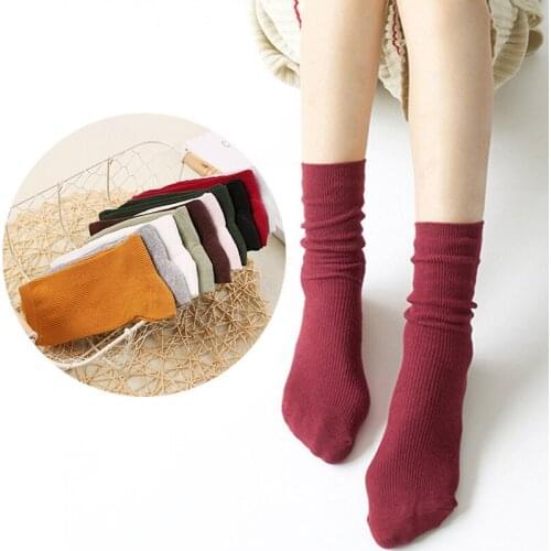 Fashion Spring Autumn Women Cotton Socks Breathable Comfortable Vintage Sweet New Solid Color Quality Middle Long Sock Wholesale