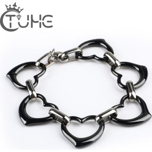 Fashion Oversize Charm Bracelet Staainless Steel Oversize Heart Ceramic Shape Bangle Bracelets For Women Men Wedding Jewelry