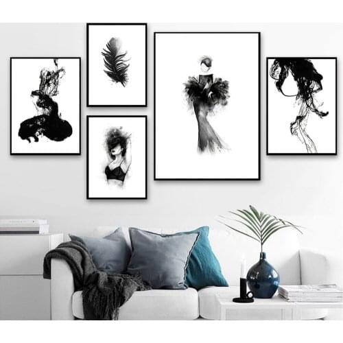 Fashion Poster Ink Wash Canvas Painting Women Wall Art Print Nordic Black And White Picture For Living Room On The Wall Home Dec
