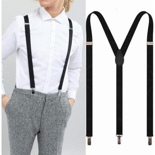 Men Suspender Adjustable Sturdy Construction Elastic Fiber Anti-fade Unisex Solid Suspender for Wedding