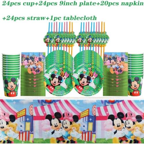 10/20pcs Disney Cartoon Mickey Mouse Theme Disposable Tableware Set Paper Cups Plates Baby Shower For Party Decoration Supplies