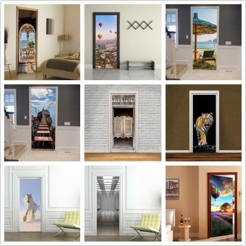 Landscape Door Stickers for Living Room Bedroom 3D Pvc Self-Adhesive Wallpaper Diy Renovation Decal Art Murals Whole Door