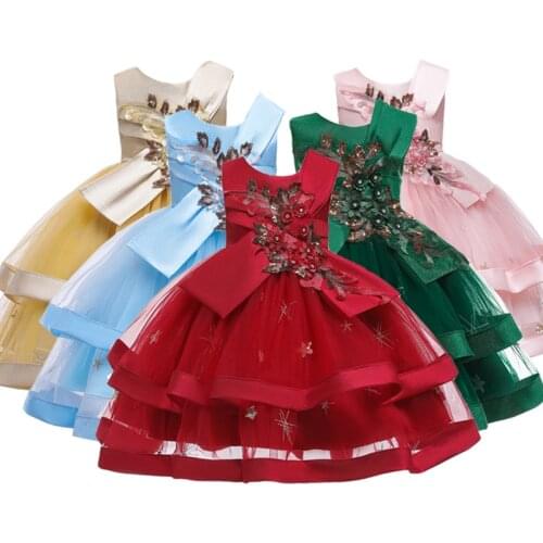 New Christmas party dress Christmas dress new princess lace dress children flower embroidery Girl Dress retro children wedding d