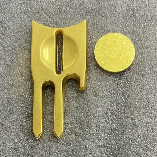 New Zinc Alloy Golf Divot Repair Tool Pitch Groove Cleaner Golf Fork With Golf Marker Golf Putting Training Aid Accessories Gold