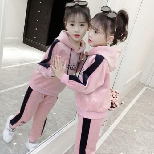 Girls Clothes 10 12 Year Girls Wear Thickened Velvet Leisure Sports Sweater Hoodie + Pants 2-Piece Set Autumn And Winter Outfits