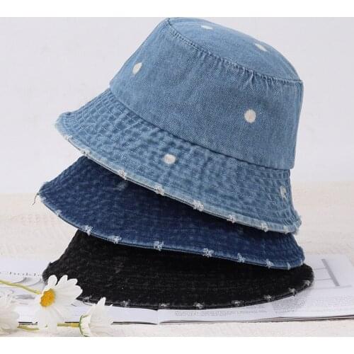 New Ladies Casual Washed Cotton Bucket hat Hotsale Outdoor Solid Dot Printed fisherman caps Panama hat gorros
