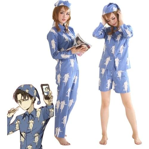 Anime Attack on Titan Levi Pajamas Sleepwear Shingeki No Kyojin Cosplay Costume Adult Pyjamas Pijamas Shirt Pants With Hat