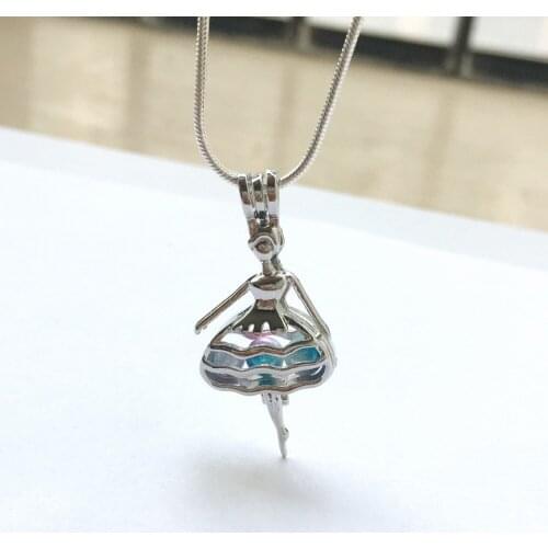 Silver Plated Ballet Girl Pearl Pendant Dance Girl Shape Cage Pendant Necklace Lovely Charms
