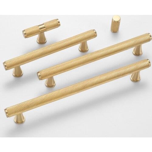 Gold Knurled/Textured Simple Kitchen Cabinet Knobs and Handles Drawer Pulls Bedroom Knobs Brass T Bar Cabinet Hardware