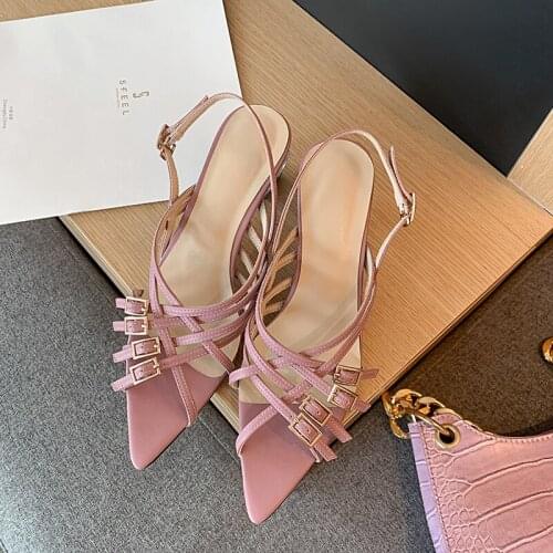 Hollow out mid heels sandals women Summer shoes women Fashion Buckle Strap Open toe sandals Square heel sandalias mujer