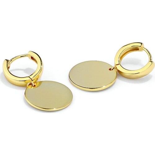 18K Gold 100% REAL.925 Sterling silver Ear-Bone BIG Coin Loop Hoop huggie Earring Charms C-E210E