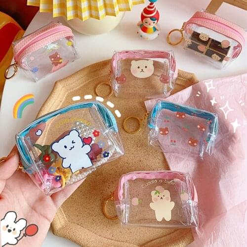INS Cartoon Bear Transparent Coin Purses Kawaii Women Wallet Cute Mini Clear Bag Waterproof Storage Pouch