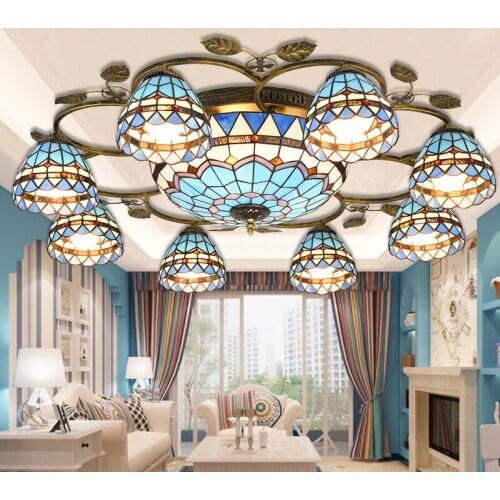Mediterranean Tiffany Baroque Stained Glass Suspended Luminaire ceiling lights Parlor Dining Room hanging lighting E27