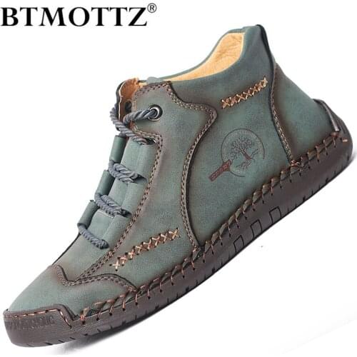 Vintage Men Boots Leather High Quality Boots Men Lightweight Snow Boots Winter Men Outdoor Comfortable Ankle Boots Plus Size 48