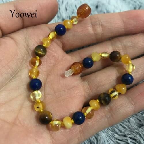 Yoowei Natural Amber Bracelet with Tiger Eye Lapis Lazuli Personalized Bracelet Baltic Amber Necklace Baby Boy Jewelry Wholesale