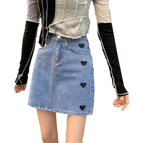 Summer Women Skirt Plus Size Heart Embroidery Heart Embroidery High A-line Floral Printed Waist Skirt with Pocket Skirt Women