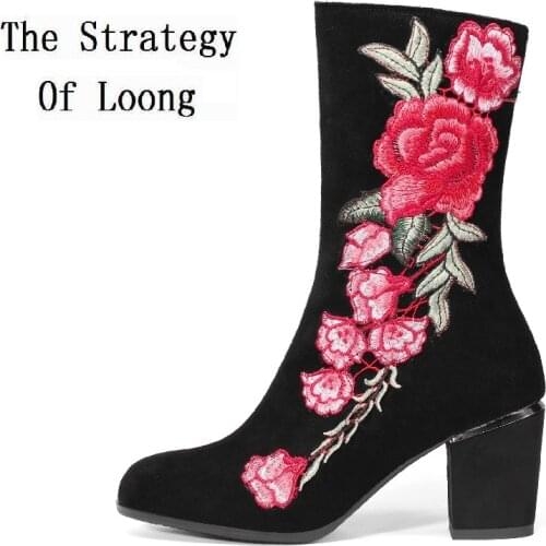 Spring Autumn Winter Crude High Nubuck Leather Fashion High-end Comfort Woman Boots Lady Plus Size High Heels Real Leather Boots