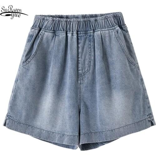 2021 New Summer Plus Size Denim Shorts Women Fashion Loose Casual Hot Pants Elastic High Waist Shorts Short Jeans Spodenki 9741